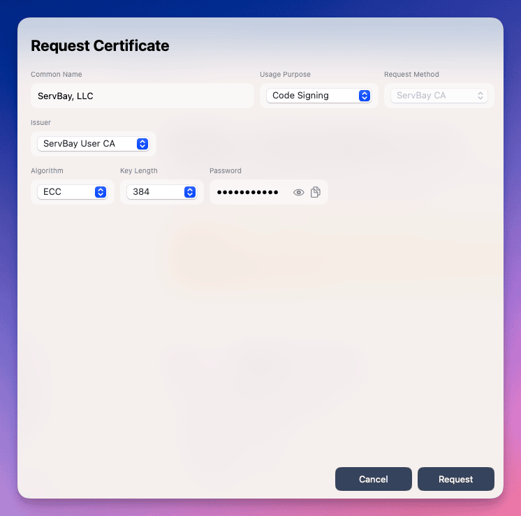 填写代码签名证书申请信息