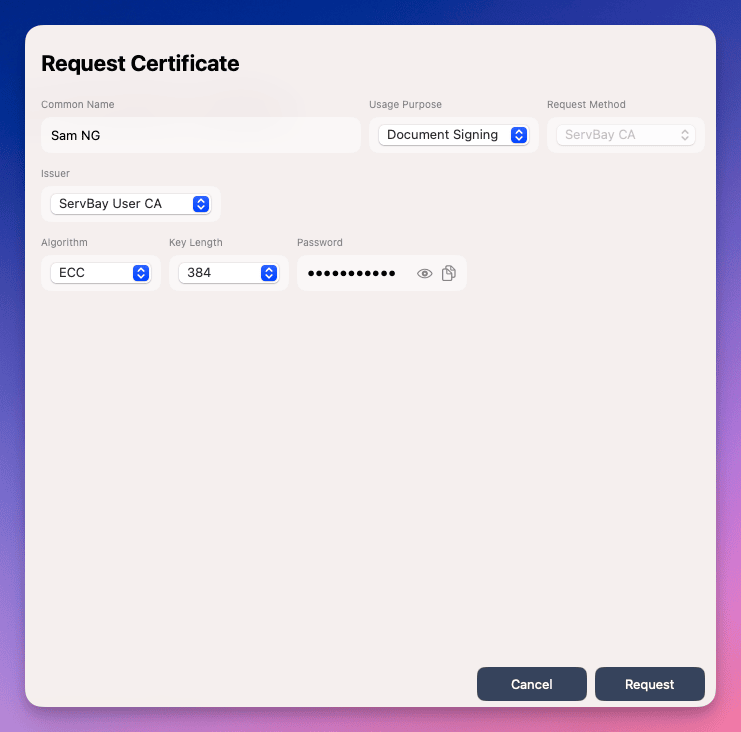 填写证书申请信息