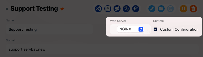 Custom configuration for a specific web server