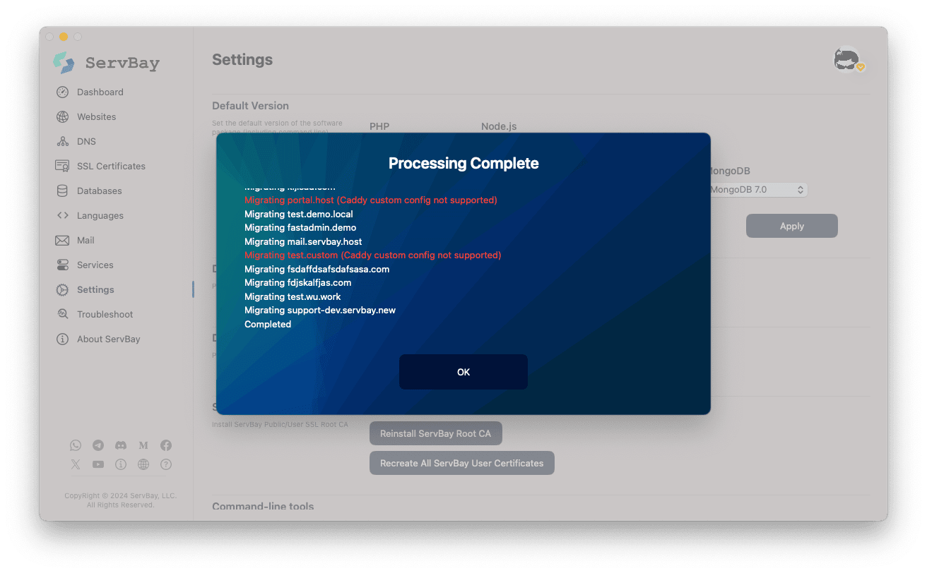 Default web server migration process