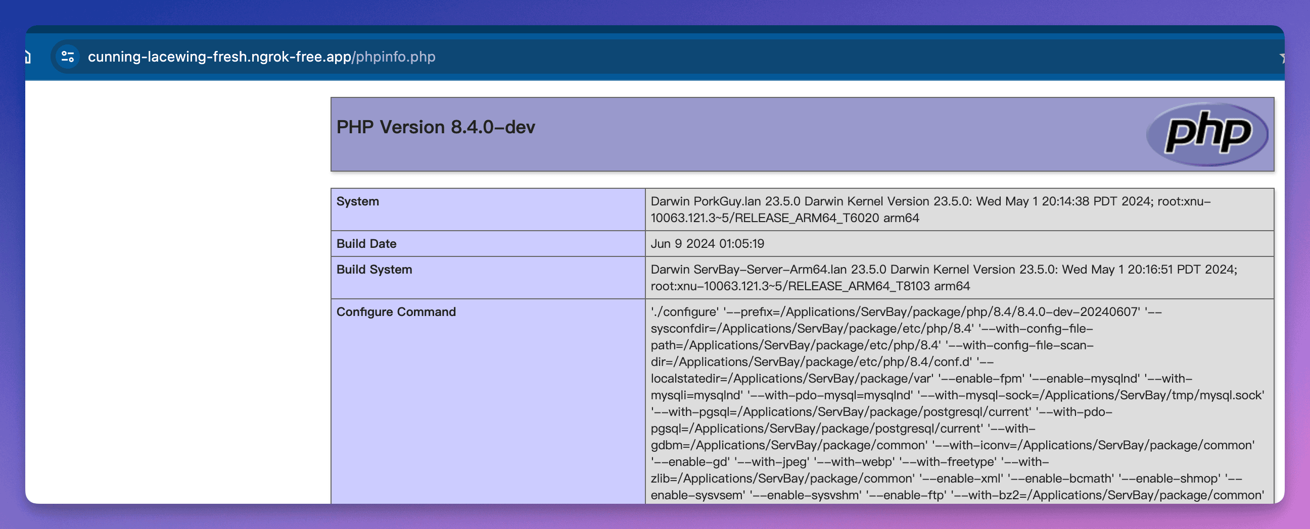 Использование ngrok для настройки туннеля в ServBay