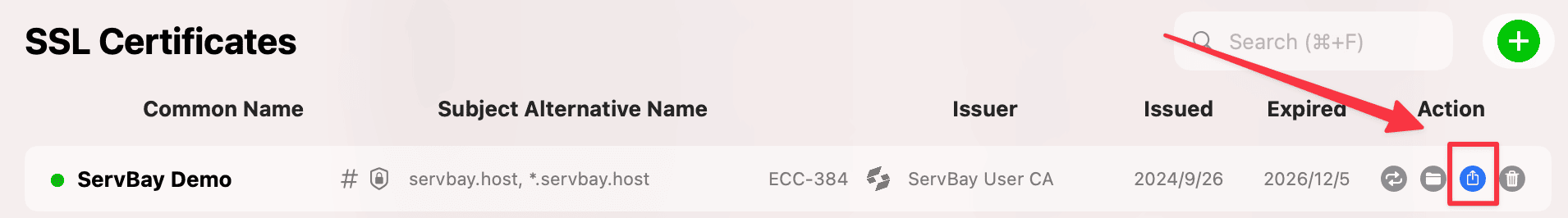 Export SSL certificates issued by ServBay CA