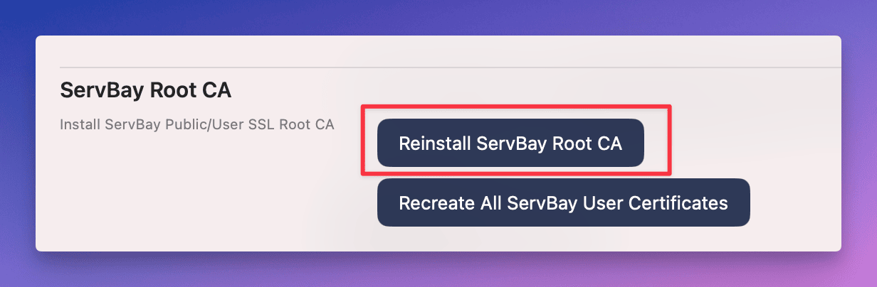Reinstall ServBay CA