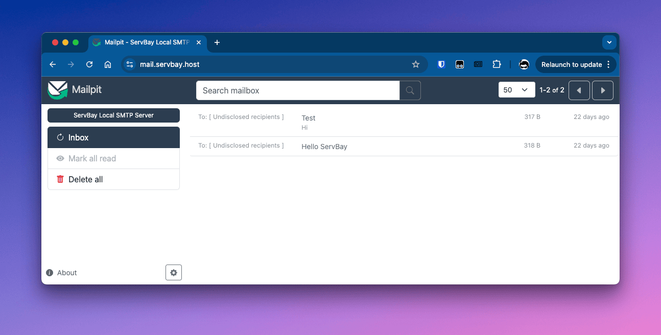 How to access the ServBay Mailpit web admin interface