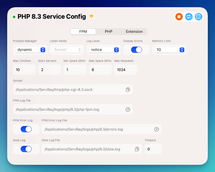 PHP-FPM configuration interface