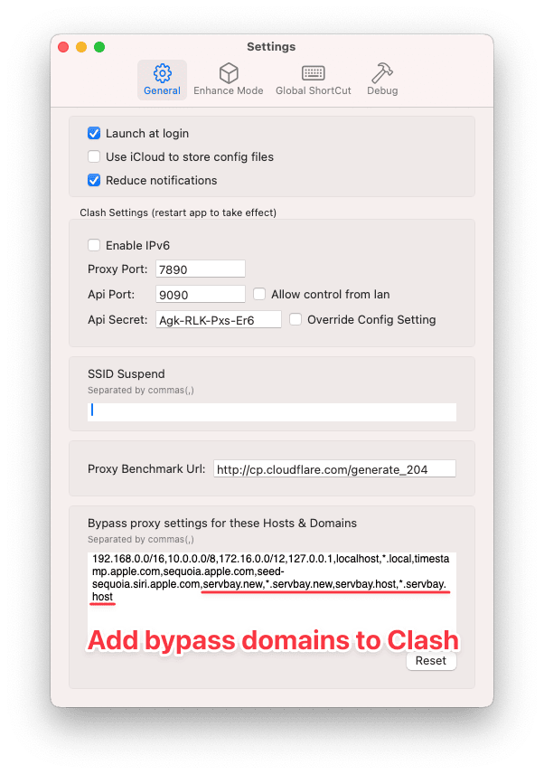 Add domains to be excluded from ClashX Pro
