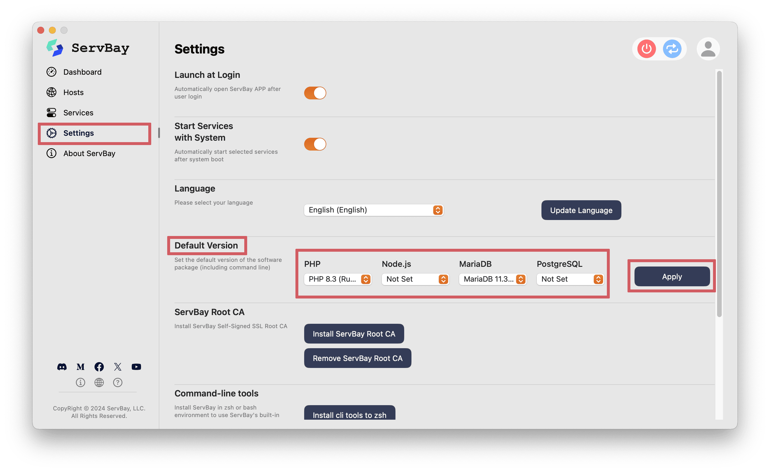 Configurar la versión predeterminada