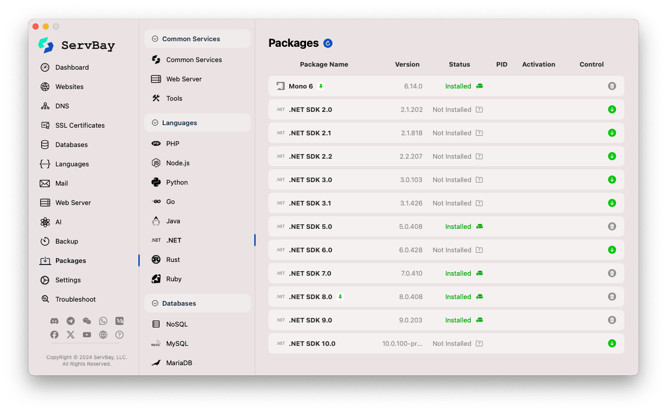 ServBay .NET Packages List