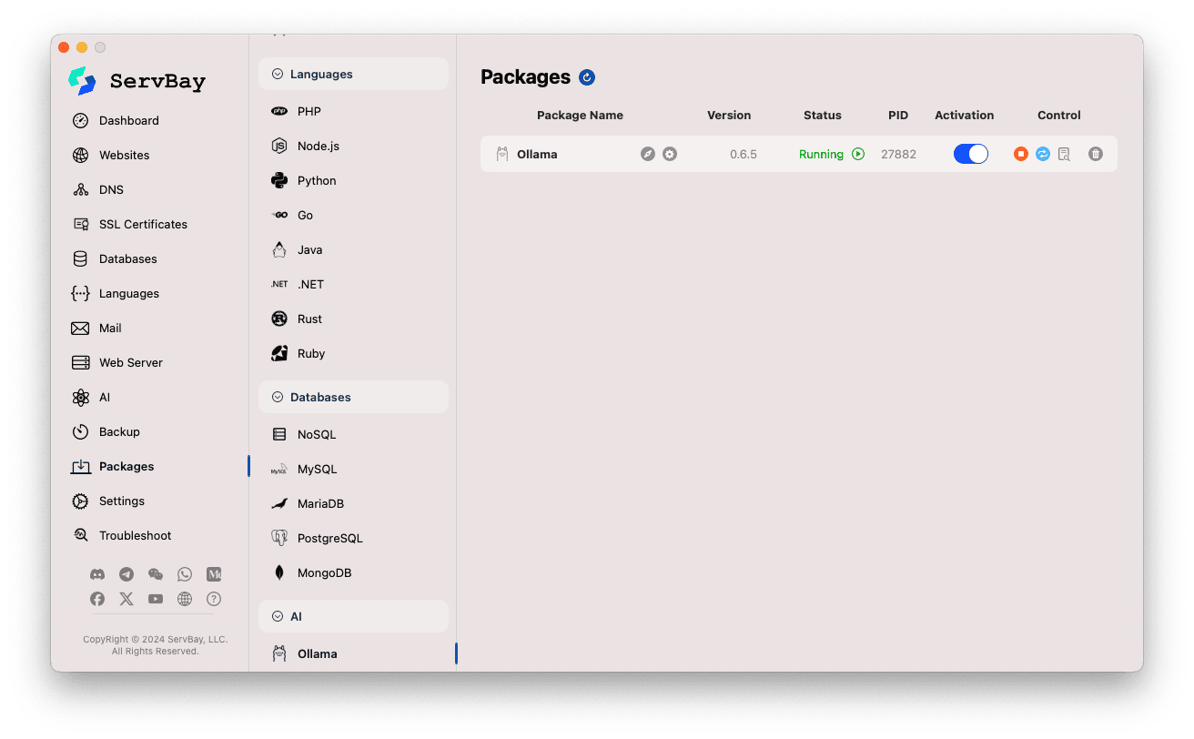 ServBay Packages - Ollama