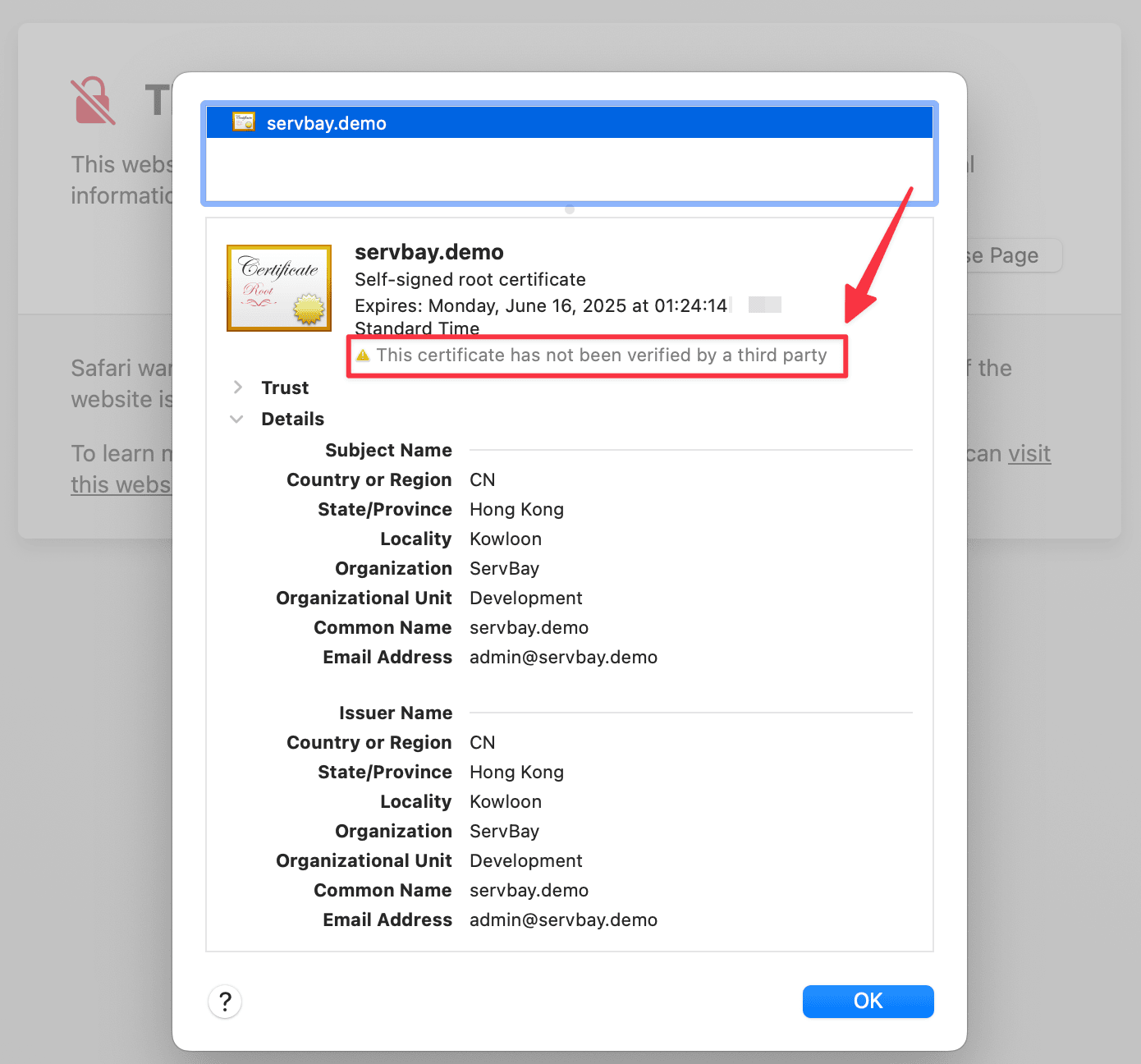 Utilizzo di certificati SSL autofirmati